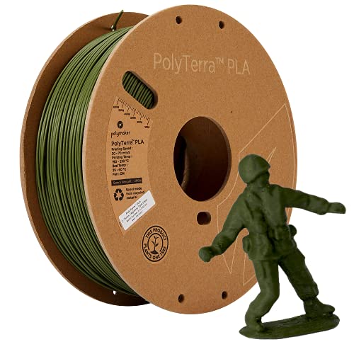 Polymaker Matte PLA Filament, 3D Printer PLA Filament 1.75mm 1kg - PolyTerra 3D Printing PLA Filament, Army Dark Green