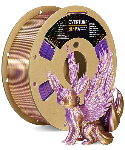 OVERTURE Silk PLA 1.75mm Dual Color Filament, Clog-Free Shiny 3D Printer Filament, 1kg Spool(2.2lbs), Dimensional Accuracy +/- 0.03 mm, Fit Most FDM Printer(Silk Purple-Gold)