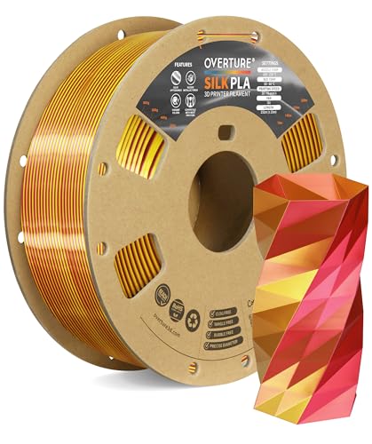 OVERTURE Silk PLA 1.75mm Dual Color Filament, Clog-Free Shiny 3D Printer Filament, 1kg Spool(2.2lbs), Dimensional Accuracy +/- 0.02 mm, Fit Most FDM Printer(Silk Magenta-Gold)