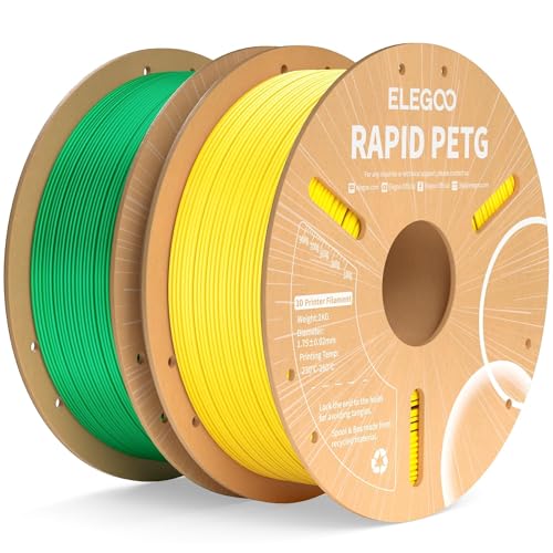 ELEGOO Rapid PETG Filament 1.75mm Yellow & Green 2KG, High Speed 30-600mm/s 3D Printer Filament Dimensional Accuracy +/- 0.02 mm, 1kg Cardboard Spool(2.2lbs) Fits for Most FDM 3D Printers
