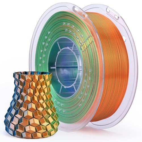 ELEGOO Silk PLA Filament Triple Colors Blue Green Orange, Shiny Tri-Color 3D Printer Filament 1.75mm Dimensional Accuracy +/- 0.05mm, 1kg Spool(2.2lbs) for Most FDM 3D Printers