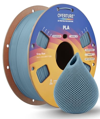 OVERTURE PLA Filament 1.75mm, Neatly Wound 3D Printer Filament 1kg Spool (2.2lbs), Dimensional Accuracy +/- 0.02 mm, Fit Most FDM 3D Printers (Grey Blue)