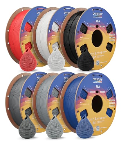 OVERTURE 6KG Bundle PLA Filament 1.75mm PLA 3D Printer Filament, 6 Pack 1kg(2.2lbs) Cardboard Spool, Dimensional Accuracy +/- 0.02mm, Fit Most FDM Printer (6 Color)