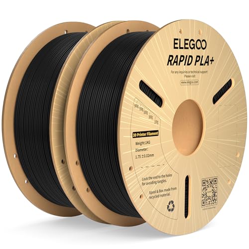 ELEGOO Rapid PLA Plus Filament 1.75mm Black 2KG, PLA+ 3D Printer Filament for 30-600 mm/s High Speed Printing, Dimensional Accuracy +/- 0.02 mm, 2 Pack 1kg Spool(2.2lbs)
