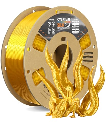OVERTURE Silk Filament PLA 1.75mm Clog-Free Shiny 3D Printer Filament, 1kg Spool (2.2lbs), Dimensional Accuracy +/- 0.02 mm, Fit Most FDM Printer(Silk Gold)