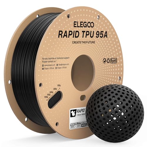 ELEGOO Rapid TPU Filament 1.75mm Black 1KG, High Speed 95A TPU Flexible Soft 3D Printing Filament, 1KG Spool(2.2lbs) Fit for Most FDM 3D Printers