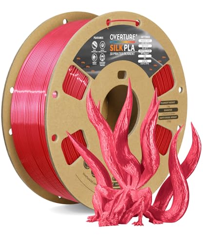 OVERTURE Silk Filament PLA 1.75mm Clog-Free Shiny 3D Printer Filament, 1kg Spool (2.2lbs), Dimensional Accuracy +/- 0.02 mm, Fit Most FDM Printer(Silk Red)