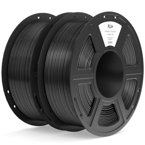 ELEGOO PLA+ Filament 1.75mm Black 2KG, High Toughness PLA Plus 3D Printer Filament Dimensional Accuracy +/- 0.02mm, 2pcs 1kg Spool(2.2lbs) for Most FDM 3D Printers