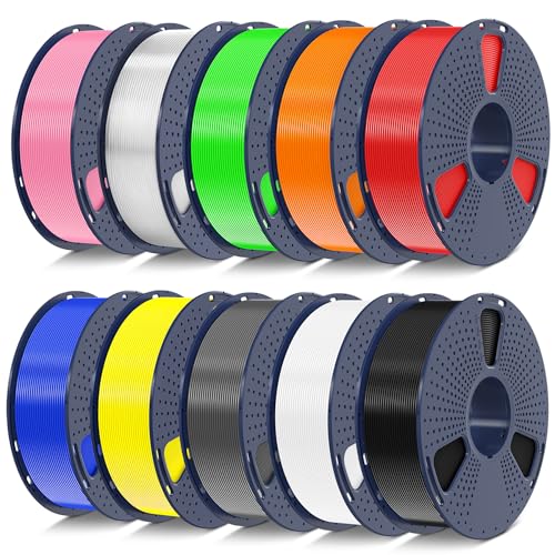SUNLU PETG Filament 1.75mm 10KG Bundle, Individually Vacuum-Sealed, 3D Printer Filament 10kg, 1kg per Spool, 10 Pack, 10 Colors, Black+White+Grey+Blue+Red+Green+Orange+Yellow+Pink+Transparent