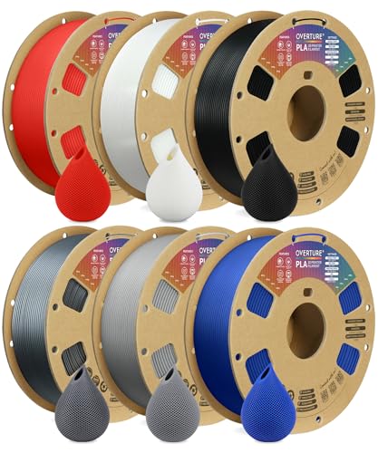 OVERTURE PLA Filament 1.75mm PLA 3D Printer Filament, 6kg Cardboard Spool (13.2lbs), Dimensional Accuracy +/- 0.02mm, Fit Most FDM Printer (6 Color)