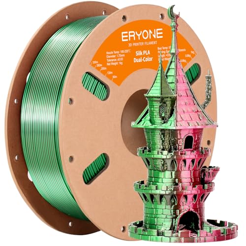 ERYONE Silk Dual Color PLA Filament 3D Printer 1.75mm +/- 0.03mm, Bicolor Filament Two Tone PLA 1KG(2.2lbs) Cardboard Spool, Red Green