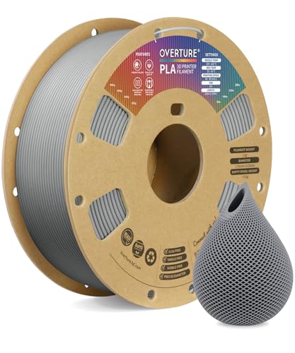 OVERTURE PLA Filament 1.75mm, Neatly Wound 3D Printer Filament 1kg Spool (2.2lbs), Dimensional Accuracy +/- 0.02 mm, Fit Most FDM 3D Printers (Light Gray)