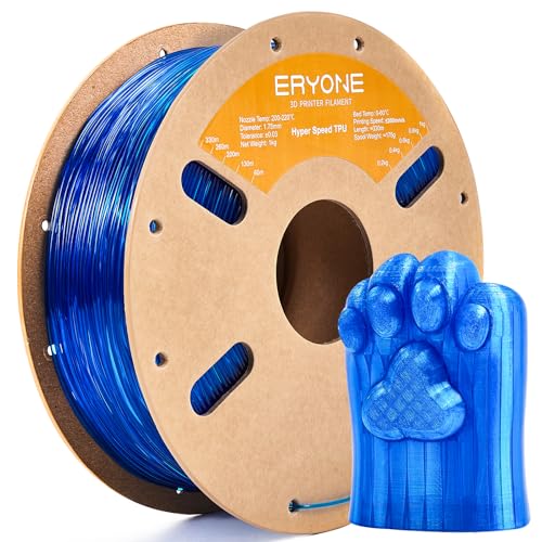 ERYONE TPU Filament 1.75mm +/-0.03mm, High Speed 95A TPU Filament Flexible Soft 3D Printer Filament 1kg Spool(2.2 lbs), Fast Printing 30-300mm/s, Transparent Blue