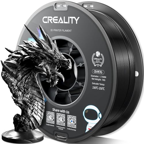 Official CR PETG 3D Printer Filament 1.75mm 1KG (2.2lbs), High Precision Strong Toughness, Odorless Better Flow Moistureproof 3D Printing Ender Filament (Black)
