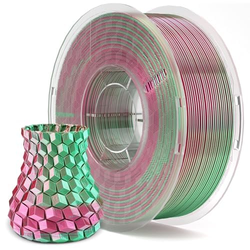 ELEGOO Silk PLA 3D Printer Filament 1.75mm Dual Color Green Red 1KG, Shiny Multicolor 3D Printing Filament Accuracy +/- 0.05mm, 1kg Spool(2.2lbs) Fits for Most FDM 3D Printers