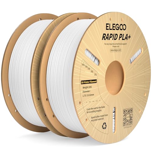 ELEGOO Rapid PLA Plus Filament 1.75mm White 2KG, PLA+ 3D Printer Filament for 30-600 mm/s High Speed Printing, Dimensional Accuracy +/- 0.02 mm, 2 Pack 1kg Spool(2.2lbs)