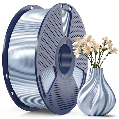 SUNLU 3D Printer Silk Filament,Shiny Silk PLA Filament 1.75mm, Smooth Silky Surface, Great Easy to Print for 3D Printers, Dimensional Accuracy +/- 0.02mm, Silk Silver 1KG