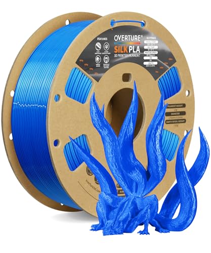 OVERTURE Silk Filament PLA 1.75mm Clog-Free Shiny 3D Printer Filament, 1kg Spool (2.2lbs), Dimensional Accuracy +/- 0.02 mm, Fit Most FDM Printer(Silk Blue)