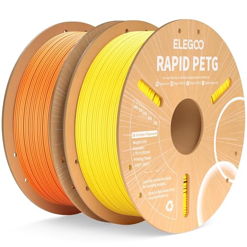 ELEGOO Rapid PETG Filament 1.75mm Yellow & Orange 2KG, High Speed 30-600mm/s 3D Printer Filament Dimensional Accuracy +/- 0.02 mm, 1kg Cardboard Spool(2.2lbs) Fits for Most FDM 3D Printers