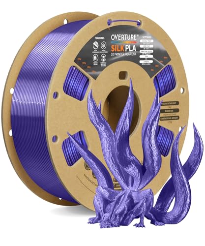 OVERTURE Silk Filament PLA 1.75mm Clog-Free Shiny 3D Printer Consumables, 1kg Spool (2.2lbs), Dimensional Accuracy +/- 0.02 mm, Fit Most FDM Printer(Silk Purple)