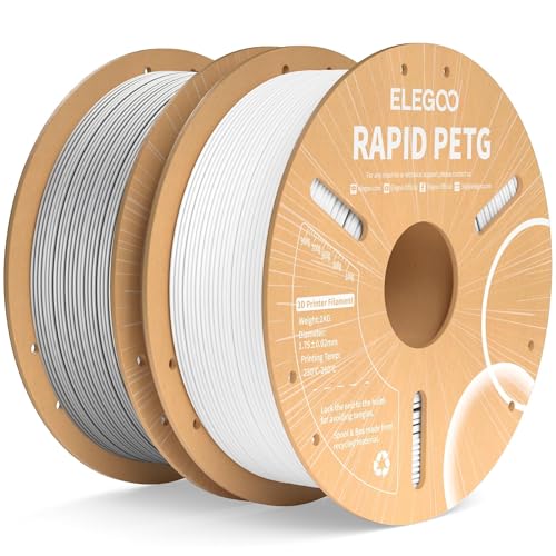 ELEGOO Rapid PETG Filament 1.75mm White & Gray 2KG, High Speed 30-600mm/s 3D Printer Filament Dimensional Accuracy +/- 0.02 mm, 1kg Cardboard Spool(2.2lbs) Fits for Most FDM 3D Printers