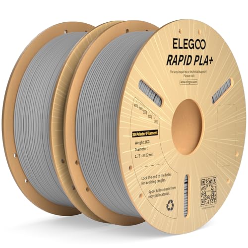 ELEGOO Rapid PLA Plus Filament 1.75mm Gray 2KG, PLA+ 3D Printer Filament for 30-600 mm/s High Speed Printing, Dimensional Accuracy +/- 0.02 mm, 2 Pack 1kg Cardboard Spool(2.2lbs)