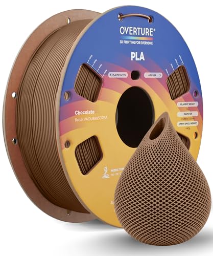 OVERTURE PLA Filament 1.75mm, Neatly Wound 3D Printer Filament 1kg Spool (2.2lbs), Dimensional Accuracy +/- 0.02 mm, Fit Most FDM 3D Printers (Chocolate)