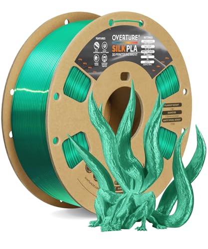 OVERTURE Silk Filament PLA 1.75mm Clog-Free Shiny 3D Printer Consumables, 1kg Spool (2.2lbs), Dimensional Accuracy +/- 0.02 mm, Fit Most FDM Printer(Silk Green)