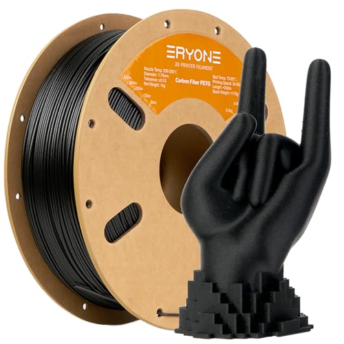 ERYONE Carbon Fiber PETG Filament 1.75mm +/- 0.03mm, 15% Carbon Fiber Reinforced, 3D Printing Filament PETG CF, 1kg(2.2LBS)/Spool, Black