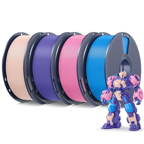SUNLU 4KG 3D Printer Filament PLA Plus 1.75mm, Neatly Wound PLA Filament 1.75mm PRO, PLA+ Filament for Most FDM 3D Printer, 1kg Spool, 4 Packs, Beige+ Lavender Purple+Pink+Cyan