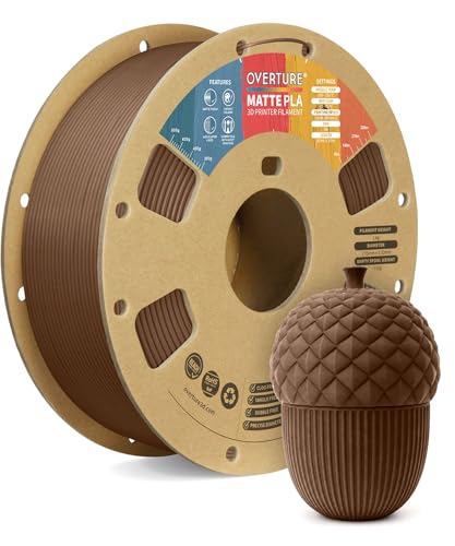 OVERTURE Matte PLA 3D Printer Filament 1.75mm, Matt Surface & Low Warping Filament 1kg Spool (2.2 lbs), Accuracy +/- 0.02 mm, Fit Most FDM Printers (Matte Chocolate)