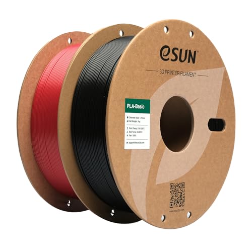eSUN PLA Basic Filament 1.75mm, 3D Printer Filament High Speed PLA for Fast Printing, 1KG per Spool, 2 Spools High Speed 3D Printing Filament, Fire Engine Red + Black
