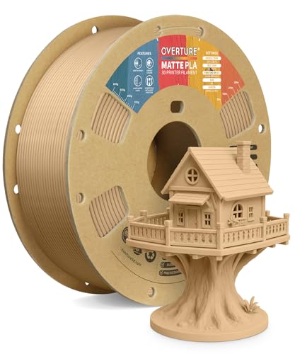 OVERTURE Matte PLA 3D Printer Filament 1.75mm, Matt Surface & Low Warping Filament 1kg Spool (2.2 lbs), Accuracy +/- 0.02 mm, Fit Most FDM Printers (Matte Light Brown)