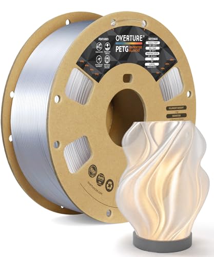 OVERTURE PETG Filament 1.75mm, High Speed 3D Printer Filament, Neatly Wound & Clog-Free, 1kg Spool (2.2lbs) Clear PETG, Dimensional Accuracy +/- 0.02mm, Fit Most FDM Printers (Transparent)