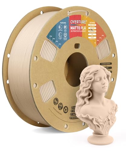 OVERTURE Matte PLA 3D Printer Filament 1.75mm, Matt Surface & Low Warping Filament 1kg Spool (2.2 lbs), Accuracy +/- 0.02 mm, Fit Most FDM Printers (Matte Skin)