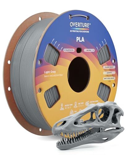 OVERTURE PLA Filament 1.75mm, Neatly Wound 3D Printer Filament 1kg Spool (2.2lbs), Dimensional Accuracy +/- 0.02 mm, Fit Most FDM 3D Printers (Light Grey)