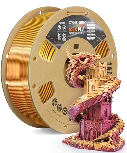 OVERTURE Silk PLA Dual Color Filament 1.75mm, Bi-Color Shiny PLA Finish, Smooth & Glossy, 1kg Spool (2.2lbs), Ideal for Cosplay Jewelry & Home Decor (Silk Magenta-Gold)