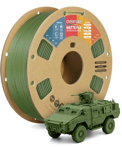 OVERTURE Matte PLA 3D Printer Filament 1.75mm, Matt Surface & Low Warping Filament 1kg Spool (2.2 lbs), Accuracy +/- 0.02 mm, Fit Most FDM Printers (Matte Army Green)