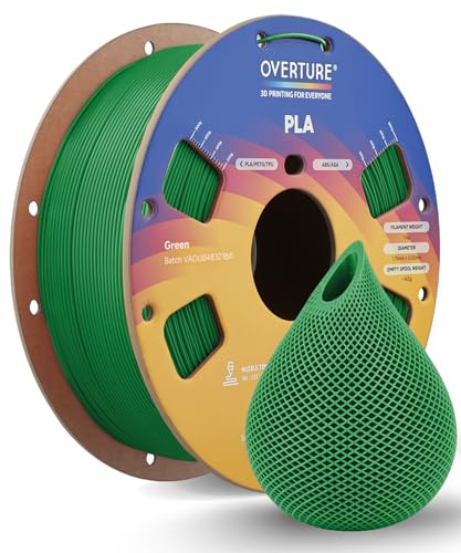 OVERTURE PLA Filament 1.75mm, Neatly Wound 3D Printer Filament 1kg Spool (2.2lbs), Dimensional Accuracy +/- 0.02 mm, Fit Most FDM 3D Printers (Green)