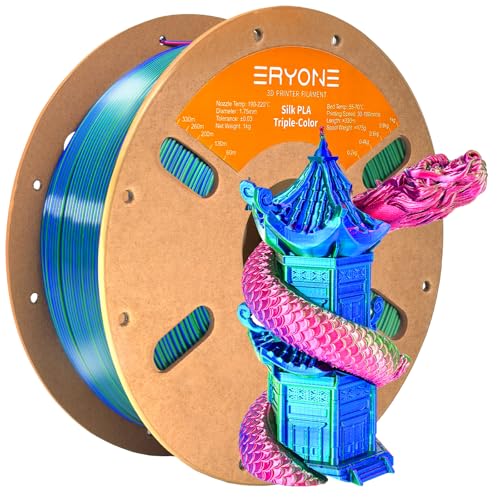 ERYONE Silk Tri Color PLA Filament 3D Printer 1.75mm +/- 0.03mm, Multicolor Filament Tricolor PLA 1KG(2.2lbs) Cardboard Spool, Red Blue Green
