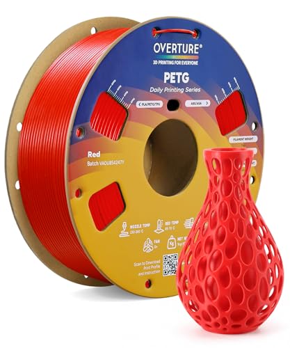 OVERTURE PETG Filament 1.75mm, High Speed 3D Printer Filament, Neatly Wound & Clog-Free, 1kg Spool (2.2lbs) Rapid PETG, Dimensional Accuracy +/- 0.02mm, Fit Most FDM Printers (Red)