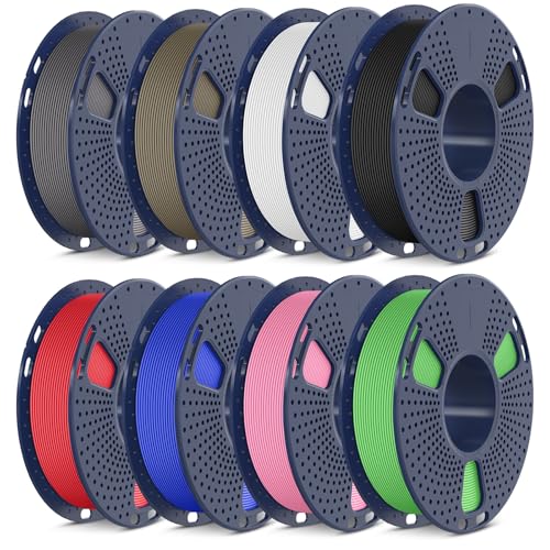 SUNLU 3D Printer Filament Bundle Muticolor, PLA Filament 1.75mm Matte, Neatly Wound Filament, Smooth Matte Finish, 2kg in Total, 0.25kg Spool, 8 Packs, Black+White+Grey+Clay+Green+Pink+Blue+Red